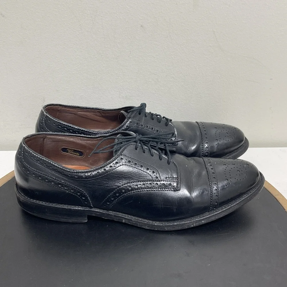 Allen Edmonds Sanford Black Leather Cap Toe Brogue Derby Shoes‎ Mens 9 AA 5207